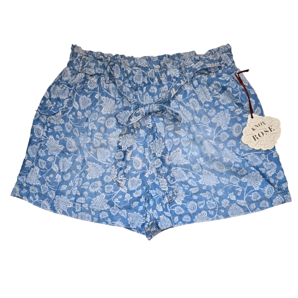 Knox Rose Blue Floral Paperbag Waist Shorts